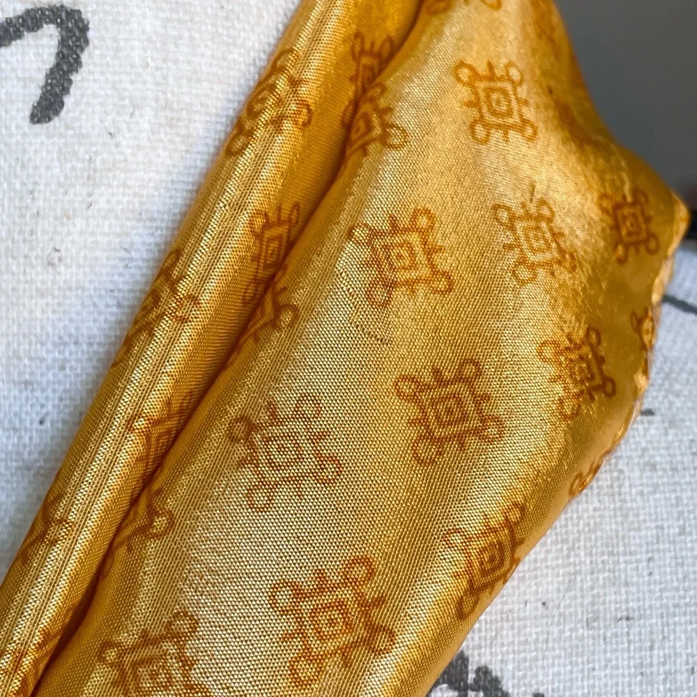 Vintage Yellow Patterned Silk Scarf Organic Scroll